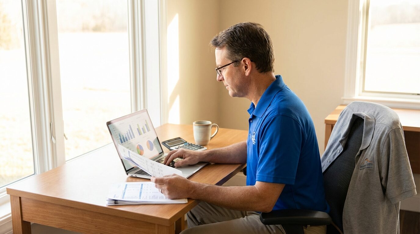 Contractor reviewing marketing budget