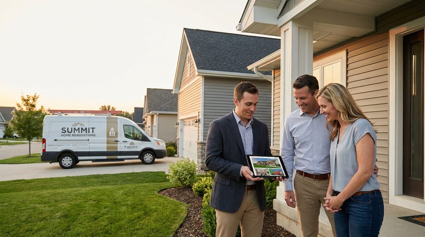 Sales rep presenting to homeowners