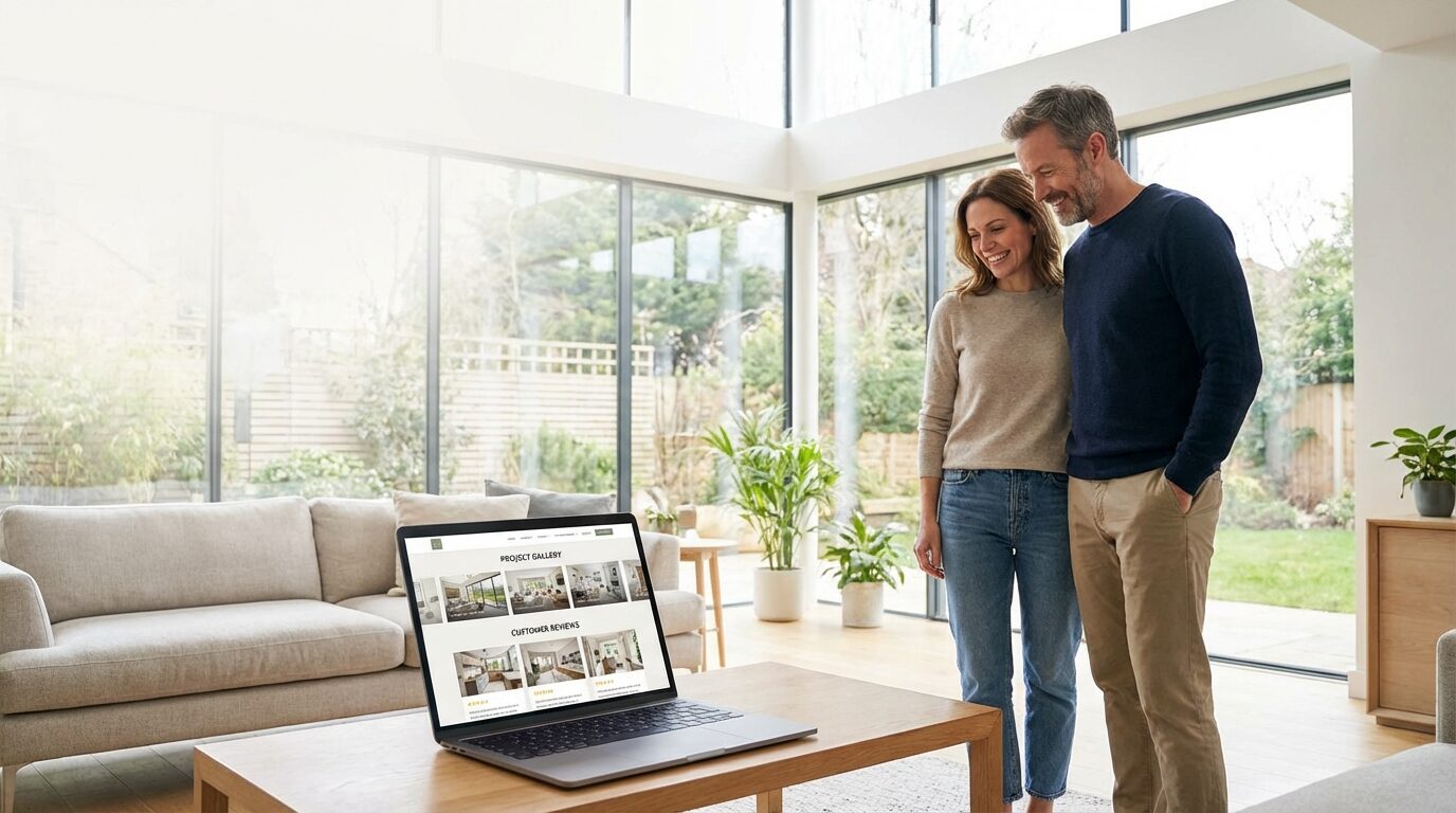Homeowners browsing contractor website